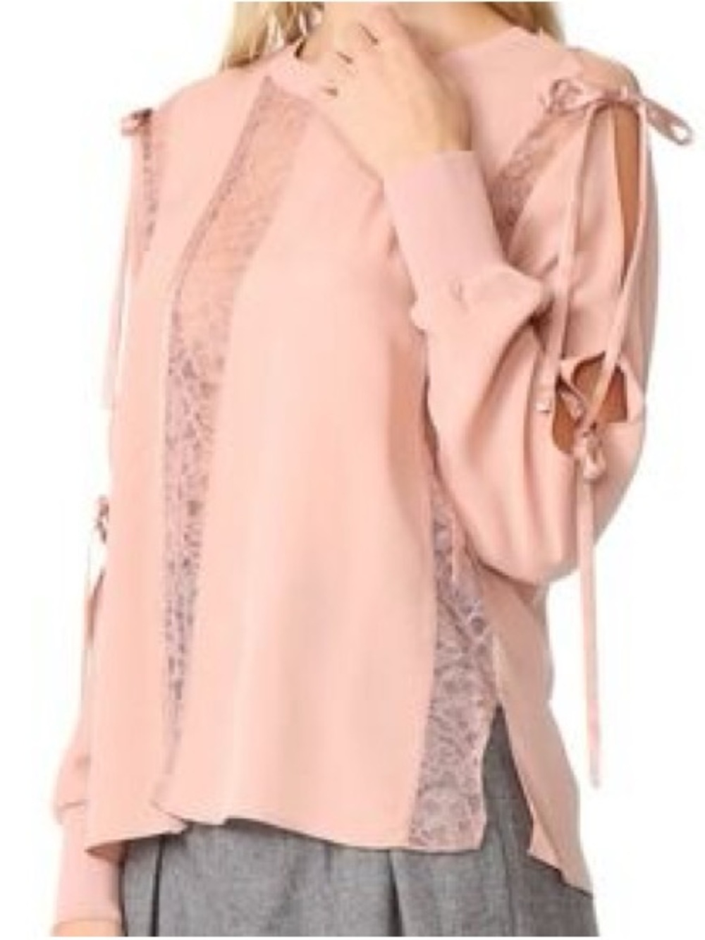3.1 Phillip Lim Blush Pink Lace-Panel Cold-Shoulder Blouse